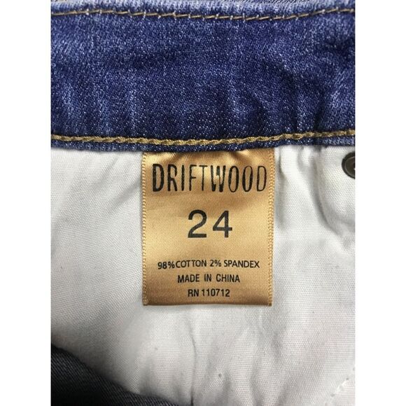 Driftwood Stef Embroidered Mini Denim Jean Raw Hem Skirt Size 24 - Picture 8 of 10